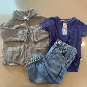 Splendid MNG & Angel Dear Set Baby Boy: T Shirt, Jeans & Cardigan Jacket 6-12 M